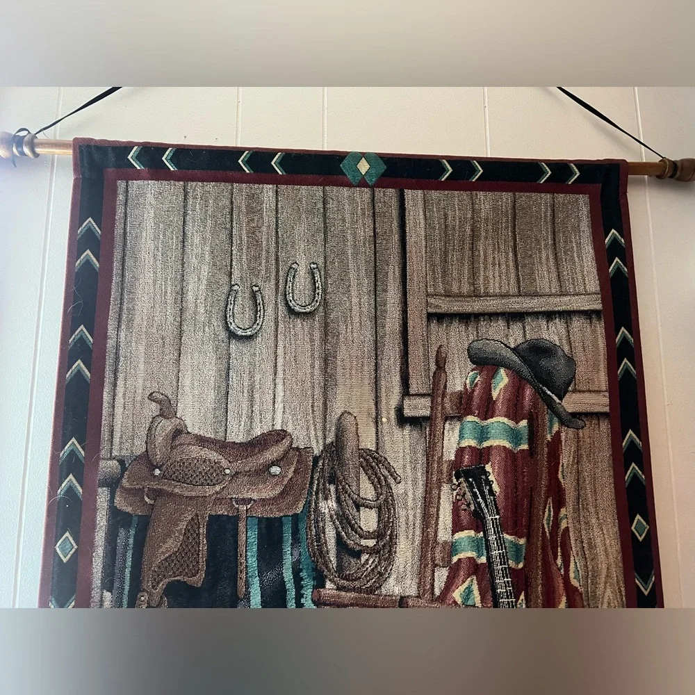 Large Tapestry Wall Hanging : Chair Dog Guitar Cowboy EUC